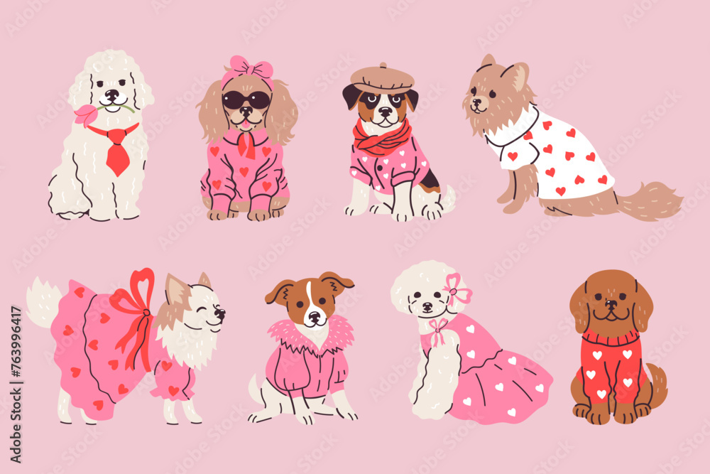 Set of cute fashionable dogs in clothes. Vector graphics. Stock Vector ...