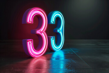 Wall Mural - number thirty-three glow in the dark neon light