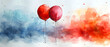 Two balloons float freely amidst a dreamy watercolor canvas, symbolizing celebration and freedom