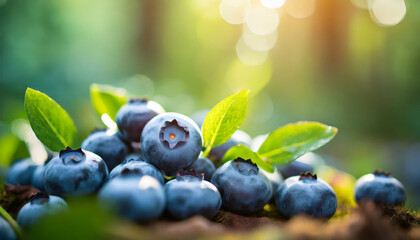 Wall Mural - ripe blueberries in a forest setting, representing summer's bounty and natural abundance