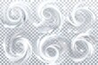 Isolated snow storm or wind swirls isolated on transparent background. Modern illustration of a white spiral, wave, and curve vortex effect.