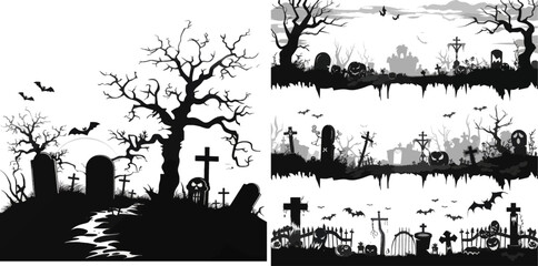 Wall Mural -  Creepy halloween graveyard view silhouette