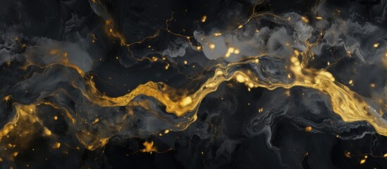 Canvas Print - A detailed shot showcasing the elegant combination of black and gold marble texture, resembling a landscape art piece with its intricate patterns and colors