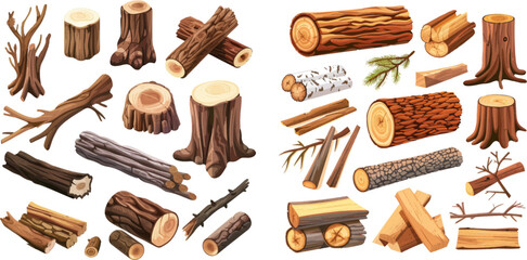 Wall Mural - Wood elements for production industry, timber for fire