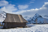 Fototapeta Dmuchawce - Drewniany szałas w górach