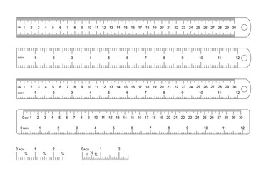 Wall Mural - Grids for a ruler in millimeter, centimeter, meter and inch. Rulers mm, cm, m scale. metric units measuring scale bars for ruler. scale 1:100, 1:75, 1:50 and 1:25. Tape measure. Tools sign