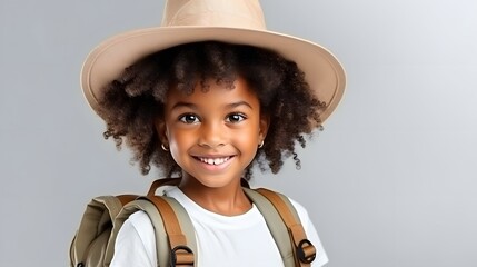 portrait of a little black tourist girl. travel concept