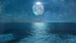 
beautiful full moon night in the middle of the sea. seamless looping time-lapse virtual video Animation Background.