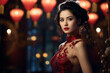 © Tetiana - Generative AI portrait of lovely elegant classy woman hollywood star in stylish dress on red carpet