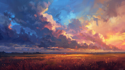 Wall Mural - sunset over lake