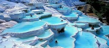 Soothing Baby Blue Thermal Waters In Pamukkale, Turkey   A Serene Oasis On White Travertine Terraces
