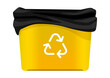 trash can yellow, rubbish bin with garbage bags, bucket for waste
