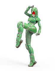 Wall Mural - futuristic astronaut girl in a action kick pose