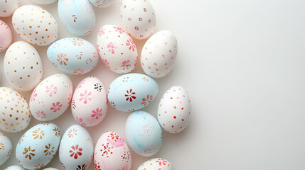 Wall Mural - happy easter greeting card with flower painted eggs on white background	