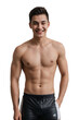 © PNG&Background Image - Young man in swimming trunks, smiling and looking at the camera, isolated, transparent background, no background. PNG.