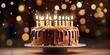 cake with candles close-up on a blurred background Generative AI