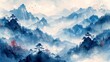 The backdrop template features an abstract landscape background with a Japanese wave pattern. In addition, there is a mountain forest banner with watercolor texture.