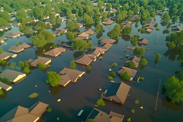 Wall Mural - overhead drone photo of a neighborhood submerged in water