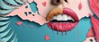 A grunge collage banner with a mouth announcing a crazy promotion. Doodle elements on a retro poster design. Modern advertising poster design with space for text.