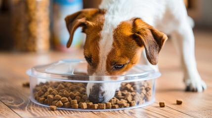 Wall Mural - Jack Russell Terrier near a bowl of dry food.