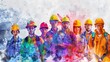 Group of working men and women in hard hats in watercolor style. Labor Day.