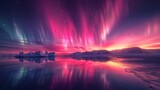Fototapeta Tęcza - Aurora borealis over icy landscape
