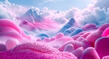 Fog Of Cotton Candy Mist Rolling Over Hills Of Jelly Beans