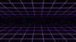 Pixel art 8-bit cyber space background. Retro futuristic synthwave grid, digital pixelated stars and virtual reality space perspective vector backdrop illustration