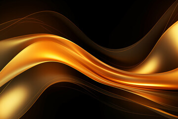 Wall Mural - Modern gold wave line smooth and particle abstract on black background