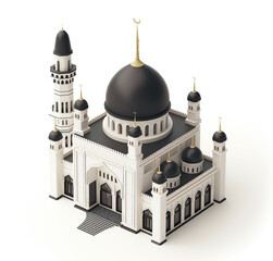 3D icon of mosque black on a white background in the style of a cartoon, cute and simple design with an isometric view, generative ai