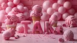 Lody mówią "tak"! Różowe lody w kształcie słowa TAK. Znak "tak" wykonany z lodów. Wyrażenie "tak" z lodów. Do prezentacji lodziarni, postów, blogów i reklam. Słowo Tak lodów. Odpowiedź lody