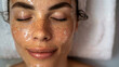 After-treatment photograph showing a persons glowing hydrated skin post-hydrofacial treatment