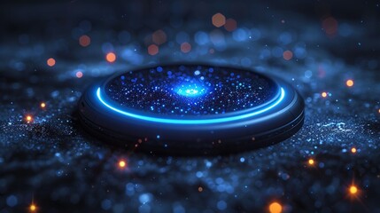 Aufkleber - A round digital button on a space backdrop. The concept of technology and innovation.