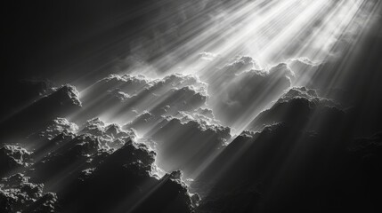 Poster - A black background with isolated sun rays light is used for overlay designs