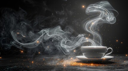 Canvas Print - Isolated smoke on a transparent background. White steam from a coffee or tea cup.