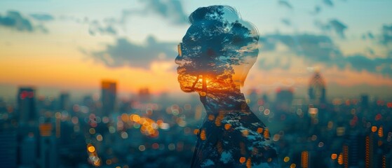 Fototapete - A double exposure of a businessman shows modern technology as a concept
