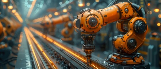 Fototapete - Automated manufacturing and data exchange. Smart industry concept.