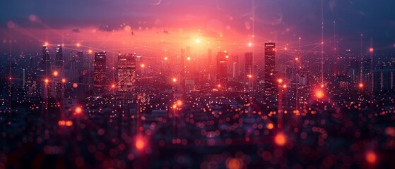 Poster - Digital transformation, digital transformation of cities, IoT (Internet of Things), ICT (Information Communication Technology), abstract image visualization