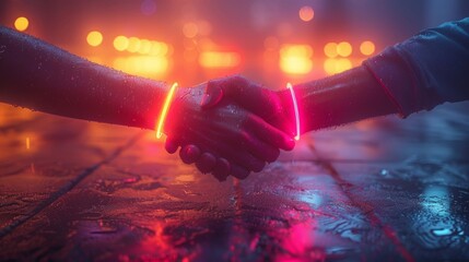 Aufkleber - This modern illustration shows a handshake in a digital futuristic style. It illustrates a partnership, collaboration or teamwork concept.