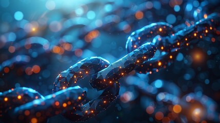 Poster - A futuristic polygonal illustration of blockchain technology. Cryptocurrency development concept on a blue background. Abstract modern illustration of a block chain.