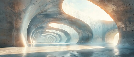 Leinwandbilder - Scene for car presentation with abstract futuristic architecture with empty concrete floor...