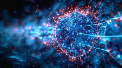 Aufkleber - Bubble force shield and virus protection modern illustration on a blue background. Banner, immunity or prevention from microorganisms in the form of an energy shield.
