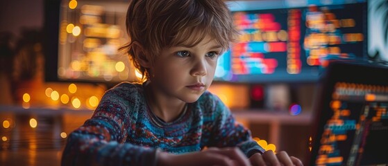 Leinwandbilder - An educator teaches children about computer games technology, robotics, engineering, and programming in stem schools. Kids program AI robots on their laptops, phones, using programming languages.