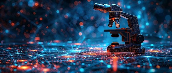 Leinwandbilder -  illustration of a microscope that resembles a starry sky in the form of planets and the universe, made up of points, lines, and shapes.