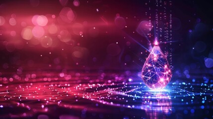 Aufkleber - Isolated  illustration of a falling drop of water on an abstract geometric background. Wireframe light connecting structure. Modern 3D graphic concept.