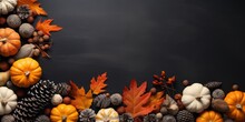 Autumn Wreath Of Pumpkins Pine Cones And Acorns Generative AI