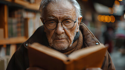 Sticker - old person reading a book