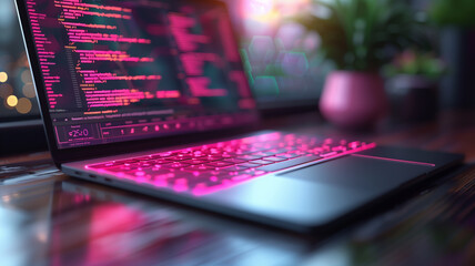 a computer screen with pink text and a pink keyboard