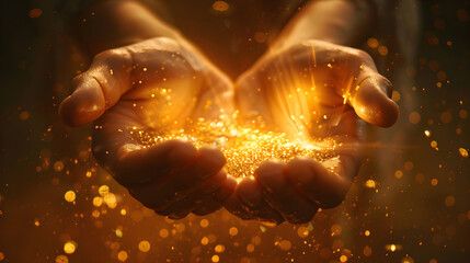 open prayer hands worship god, glowing light or spirit for spirituality and christianity.