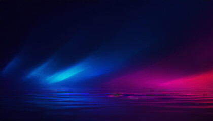 Wall Mural - Neon blur glow. Defocused blue pink red ultraviolet radiance soft texture on dark black abstract empty space background. Color light overlay. Copy space.